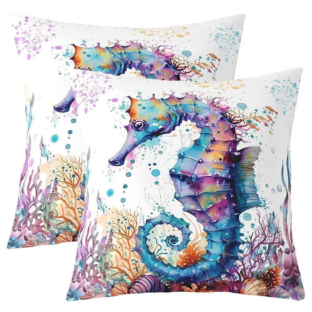 5808 Seahorse Throw Pillow Cover Ocean Creature Themed Decorative Throw